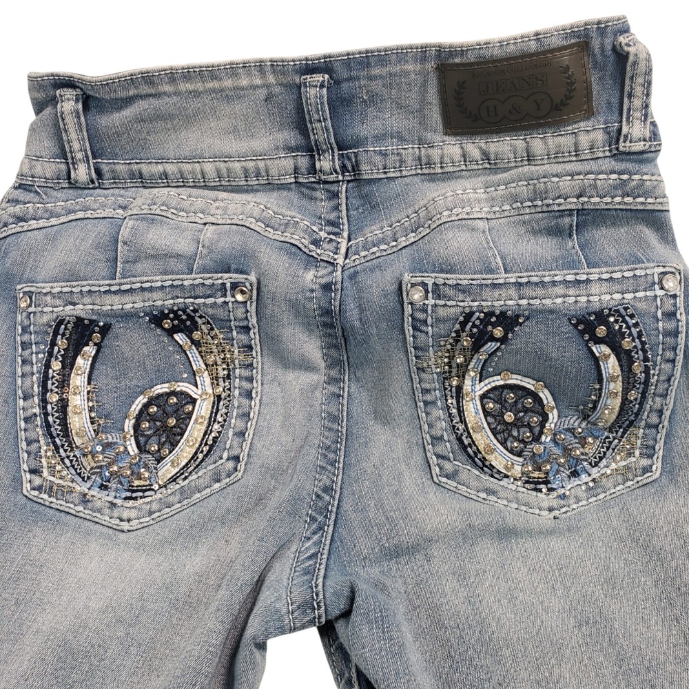 H&Yx Premium Collection Jeans 11‎ 12 Bell Bottom Embellished Pockets Light Wash